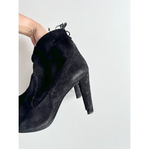 STUART WEITZMAN Catch Black Suede Block Heel Ankle Tie Booties Boots, Size 40.5 - Picture 7 of 15